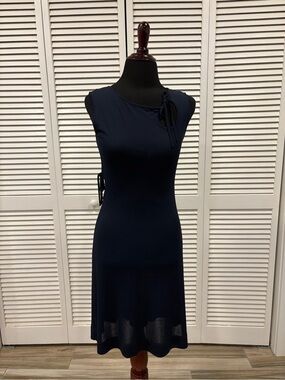Moschino Navy Sleeveless Midi Dress with Neck Tie